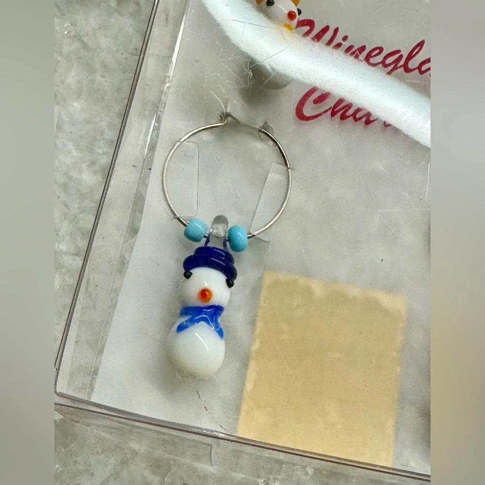 Vintage 2004 Target Christmas Winter Snowman Wine Glass Charms Set of 4